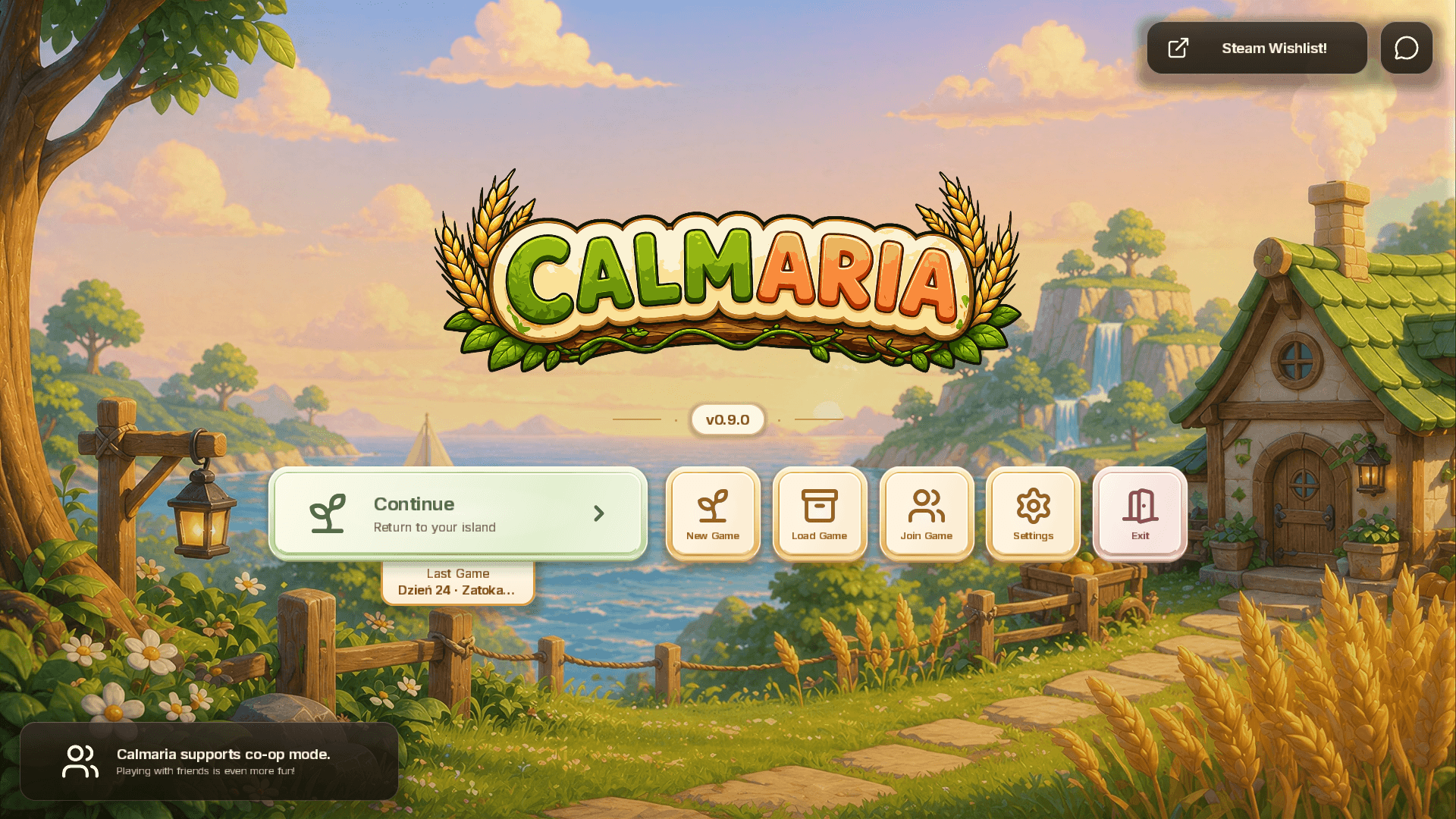 Calmaria main menu running in Unreal, built with CalmUI