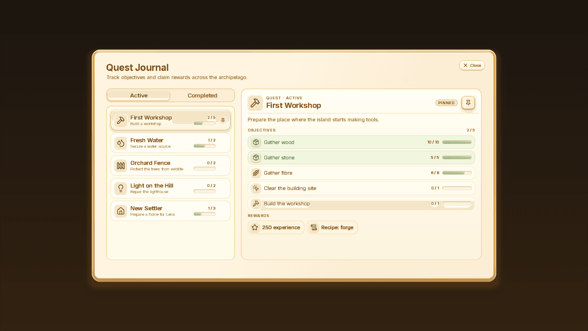 Calmaria quest modal built with CalmUI