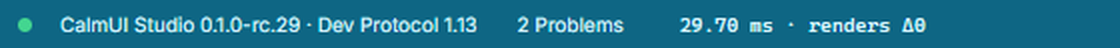 Studio footer showing CalmUI Studio 0.1.0-rc.29 · Dev Protocol 1.13